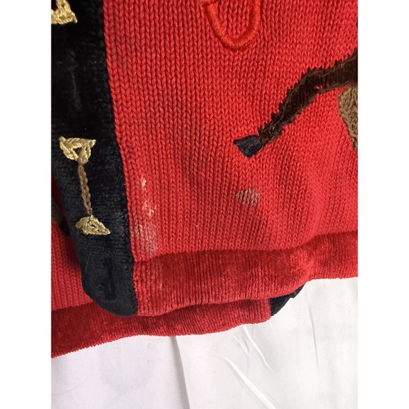 VTG Berek By Takako Sakon Red Equestrian Long Sleeve Horse Cardigan FLAWS Sz L - Picture 7 of 16